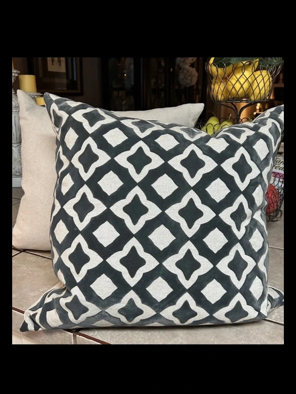 Throw Pillows Set Of 2 Gray Tan Cutout geo trellis pattern Feather Inserts 20x20
